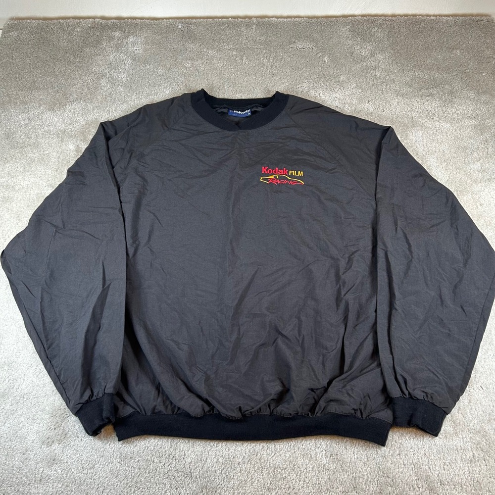 Vintage Holloway Windbreaker Mens XL Black Kodak Film Racing V-Neck Pullover USA